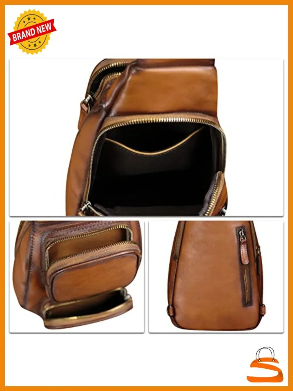 Genuine Leather Sling Bag Hiking Crossbody Backpack Anti-theft Daypack